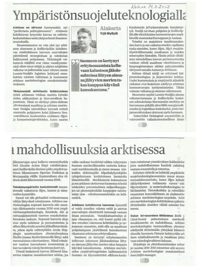 Kaleva Alakerta 14.11.2013, Ympäristönsuojeluteknologialla mahdollisuuksia arktisessa